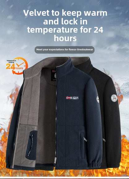 Outdoor Ski Fleece Jacket Men's Autumn And Winter Brand Thick Very Cold Plush Lapel Coat Casual Snow Windproof Sweatshirt Jacket.