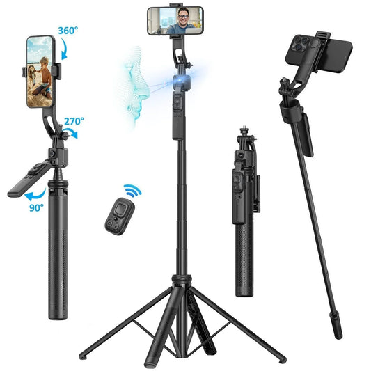 Auto Face Tracking Selfie Stick Tripod 360° Rotation for iPhone Camera 64" Extendable Auto Tracking Phone Holder Motion Tripod.