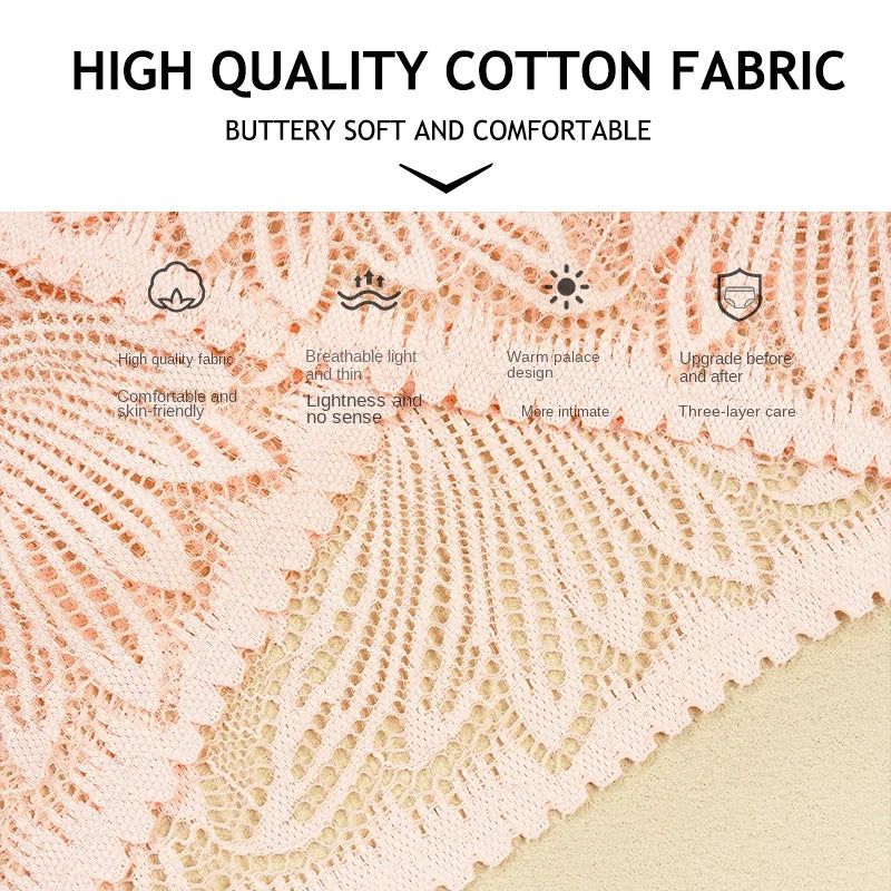 3PCS/Set Women Lace Panties Sexy Low Riase Elastic Brifes Solid Color Perspective Breathable Underwear Ladeis Sexy Lingerie.