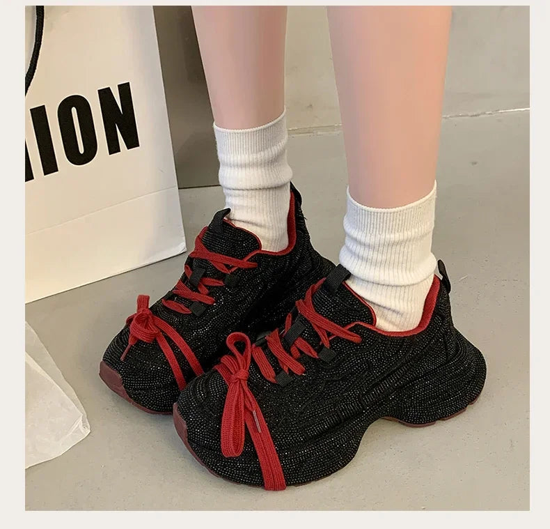 Top Quality Sneakers Women Skate Shoes Rhinestone Women Loafers Platform Fashion Shiny Women's Casual Shoes Crystal Sneaker.