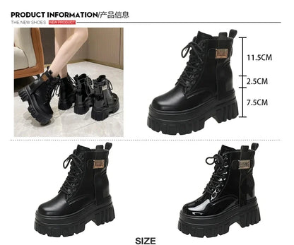Women's High Platform Motorcycles Boots Winter 10CM Wedge Heels Warm Ankle Boots Chunky Sneakers New Autumn Leather Shoes Woman.