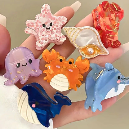 Acetate Ocean Animal Hair Clips for Women Non-Slip Summer Beach Accessories Crab Starfish Whale Multi-Pack Gifts.