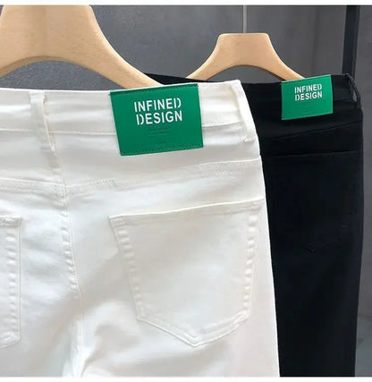 High-End Slim Fit Black White Men's Jeans Elastic Straight Leg Summer Thin Denim Casual Fashion Brand AE Stock Origin China.