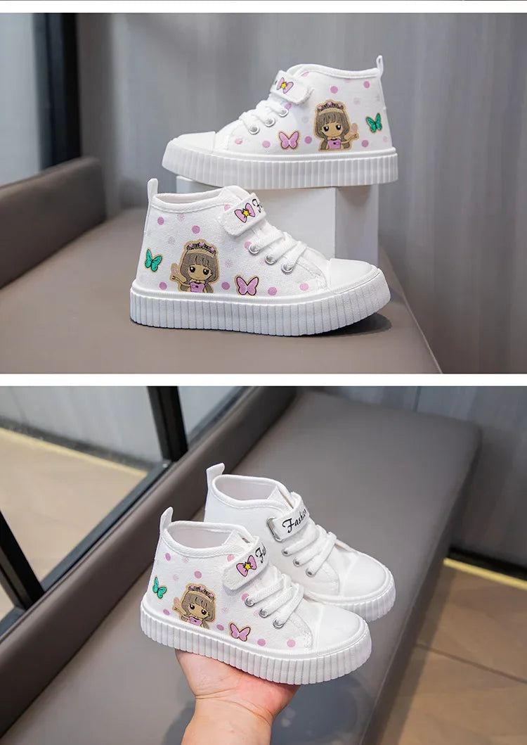 Children High top Canvas Sports Shoes Girls Lightweight Running Board Shoes New Kids Soft Bottom Non Slip Breathable Sneakers.