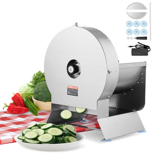 SucceBuy Electric Vegetable Slicer 0-12mm Thickness Adjustable Commercial Slicer Machine Convertible to Manual Food Cutter.