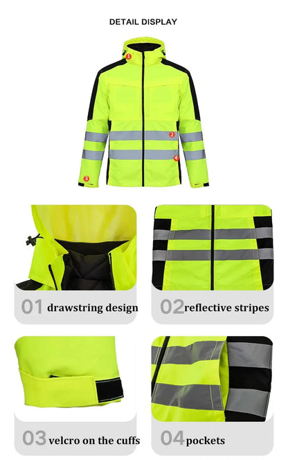 High Visibility Workwear Winter Clothes Hi Vis Suit Reflective Jacket Waterproof Winter and Pockets Reflective Work Pants Set.