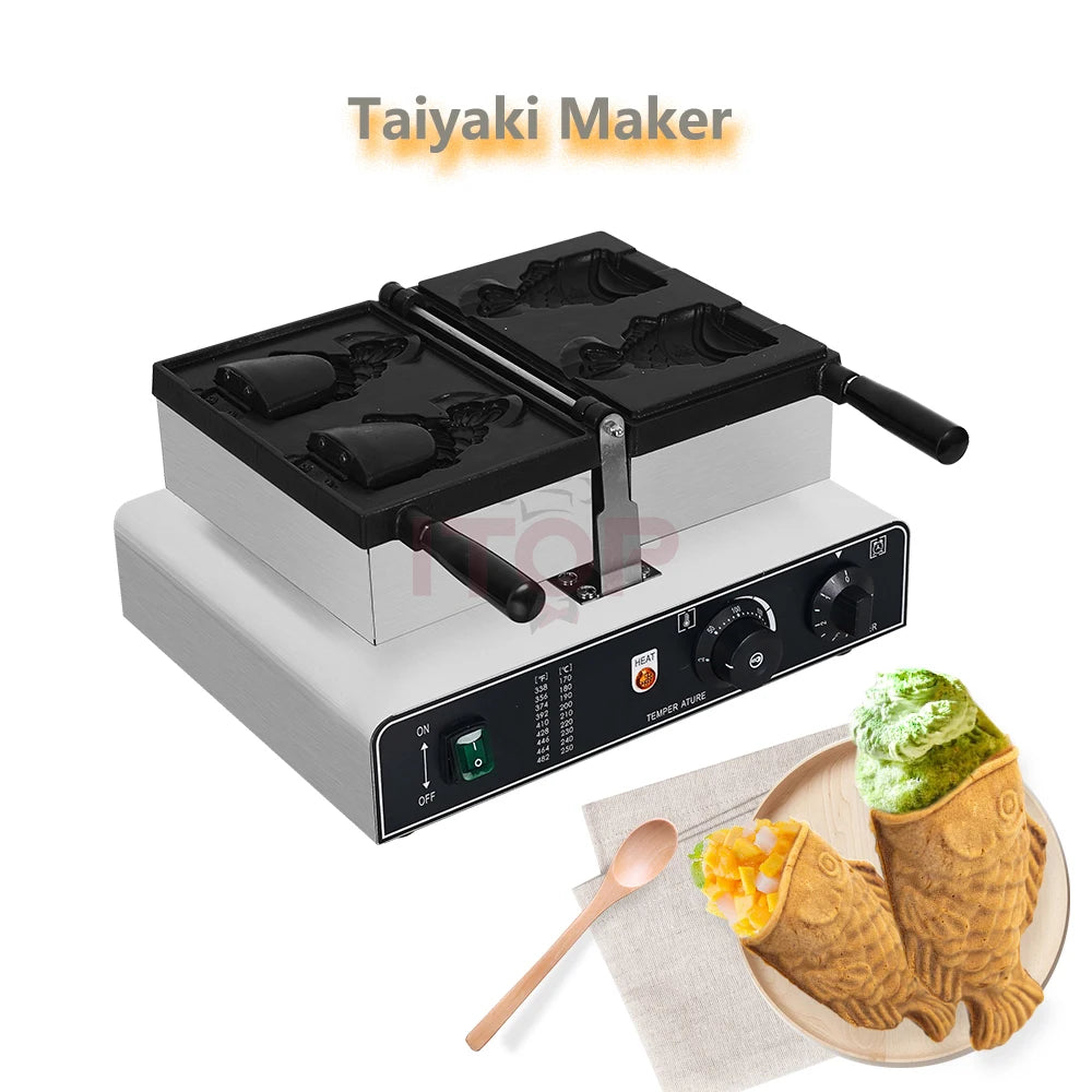 ITOP Taiyaki Waffle Maker 2 Fishes Commercial Ice Cream Taiyaki Pan Making Machine Waffle Cone Baking 2000W Muffin Pancake Snack.