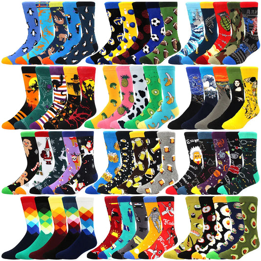 5 Pairs Men Middle Tube Socks Fun Casual Business Socks Colorful Halloween Animal Vintage Happy Woman Cotton Socks.
