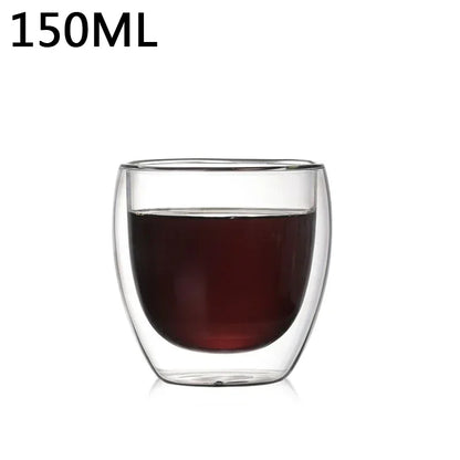 1-6PCS 80-450ML Heat Resistant Double Wall Tea Glass Cup Beer Coffee Handmade Creative Cold Beverage Transparent Drinkware Set