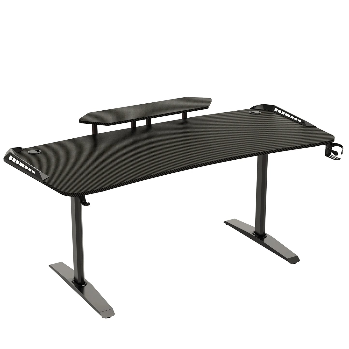 Jumbo-Gaming-Schreibtisch mit Monitor regal, großer PC-Computer tisch mit LED-Beleuchtung, Spieltisch-Gamer-Schreibtisch für Schlafzimmer, Home-Office