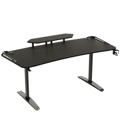 Jumbo-Gaming-Schreibtisch mit Monitor regal, großer PC-Computer tisch mit LED-Beleuchtung, Spieltisch-Gamer-Schreibtisch für Schlafzimmer, Home-Office