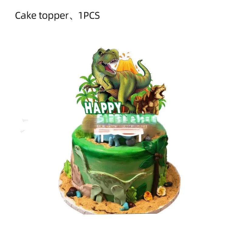 Dinosaurier Dekoration Party Supplies Glas Maske Kuchen Topper Banner PVC Stroh Papa Kreis Geschenktüten Dinosaurier Tier Gefälligkeiten Liefert