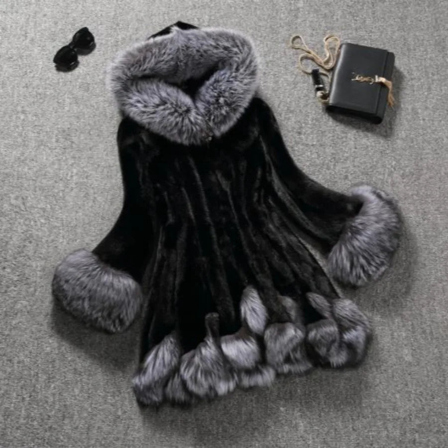 Mit kapuze Lose Faux Pelz Jacke Frauen Dicke Herbst Winter Koreanische Maxi Mantel Lange Warme Luxus Pelz Parkas Bontjas Pelzigen Oberbekleidung.