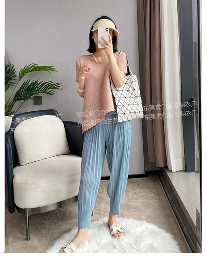 Miyake Life Pleated Pants Loose Harem Pants Women's Summer Thin Fashion Versatile Nine-minute Calf Pants