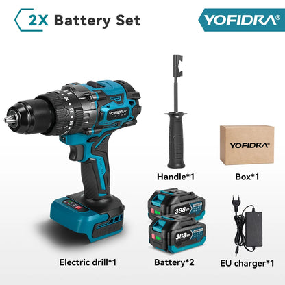 YOFIDRA 900N.M 13MM Bürstenlosen Elektrischen Schlagbohrmaschine 20 + 3 Drehmoment Handheld Bohren Schraubendreher Power Tool Für Makita Batterie pin