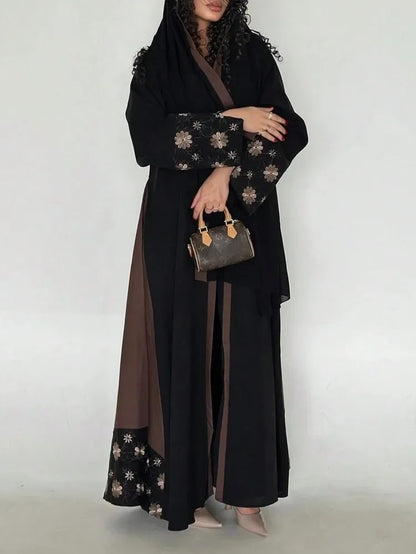 Middle Eastern Printed Floral Abaya Muslim Women Full Sleeve Loose Open Front Abayas Elegant Kaftan Jilbabs Islamic Maxi Dresses.