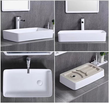 Hotel Commercial Square Weiß Keramik Aufsatzwaschbecken Waschtisch Waschtisch Porzellan Multi-Size für Badezimmer Balkon