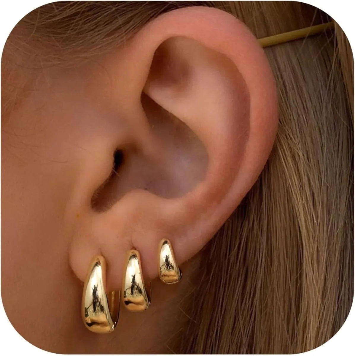 3Pairs Hoop Earrings Set for Women Gold Silver Plated Earring Hypoallergenic Small Huggie Hoops Lightweight Hoop Earrings Stack.