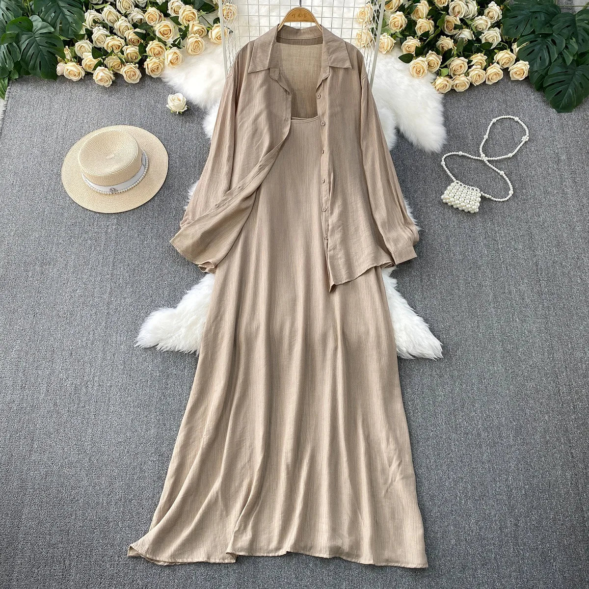 Muslim Women Shirt Dress Two Piece Set Solid Modest Suits Ramadan Musulman Ensemble Morocco Dubai Abayas Islam Outfits Jalabiya.