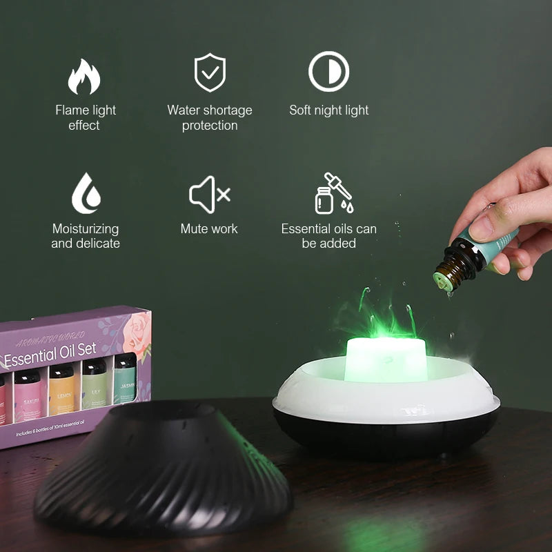 KINSCOTER Volcanic Aroma Diffuser Essential Oil Lamp 130ml USB Portable Air Humidifier with Color Flame Night Light.