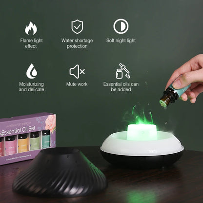 KINSCOTER Volcanic Aroma Diffuser Essential Oil Lamp 130ml USB Portable Air Humidifier with Color Flame Night Light.
