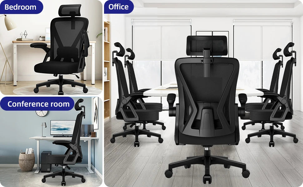 Bürostuhl, ergonomisch, verstellbar, 90er ° -135 ° ,Schreibtischstuhl mit Lordosenstütze, Computerstuhl mit verstellbarer Kopfstütze, Wohnzimmerstühle