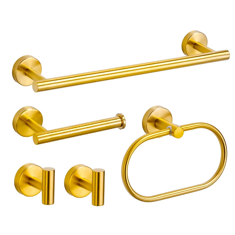 Badezimmer-Hardware-Set aus gebürstetem Gold, Handtuchhalter aus Edelstahl 304, Handtuchring, Toilettenpapierhalter, Kleiderhaken, Badezimmer-Zubehör