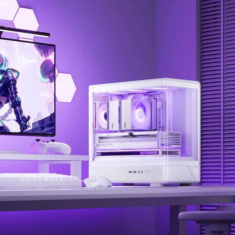 JONSBO D200 MATX Case (Column-Free Curved Sea View/240 Radiator/ATX Power Supply/Digital Display/Type-C Gen2 10Gbps+).