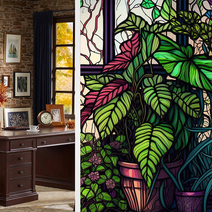 Colorful Retro Flower Bird Window Film PVC Electrostatic Glass Stickers Stained Window Films Static Cling Frosted Glass Film.