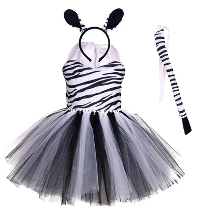 Halloween Tier Cosplay Kostüm für Kinder Wald Thema Kühe Tiger Giraffe Leopard Zebra Tutu Kleider Performance Tanz Sets
