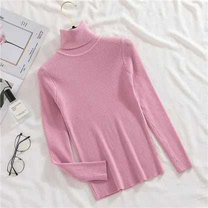 Frauen einfarbig lange Ärmel Roll kragen pullover Strick pullover grundlegende weiche Pullover einfache elegante Mode neu