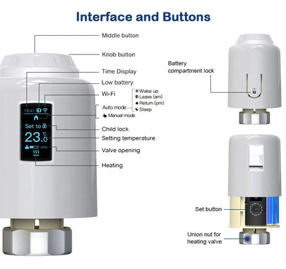 WiFi/Ble/Zigbee Tuya Smart TRV Radiator Actuator Valve Thermostatic Radiator Valve Temperature Controller Alexa Google Home