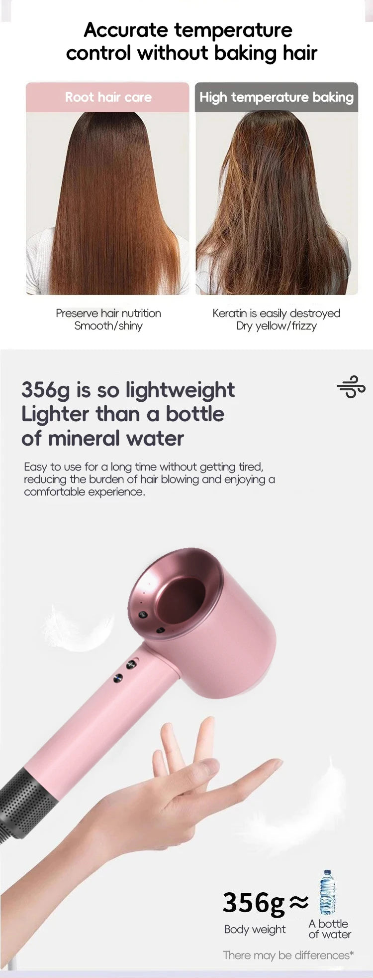 Negative ion hair dryer with high speed and no blades High power silent and quick drying Portable, suitable for home and travel.