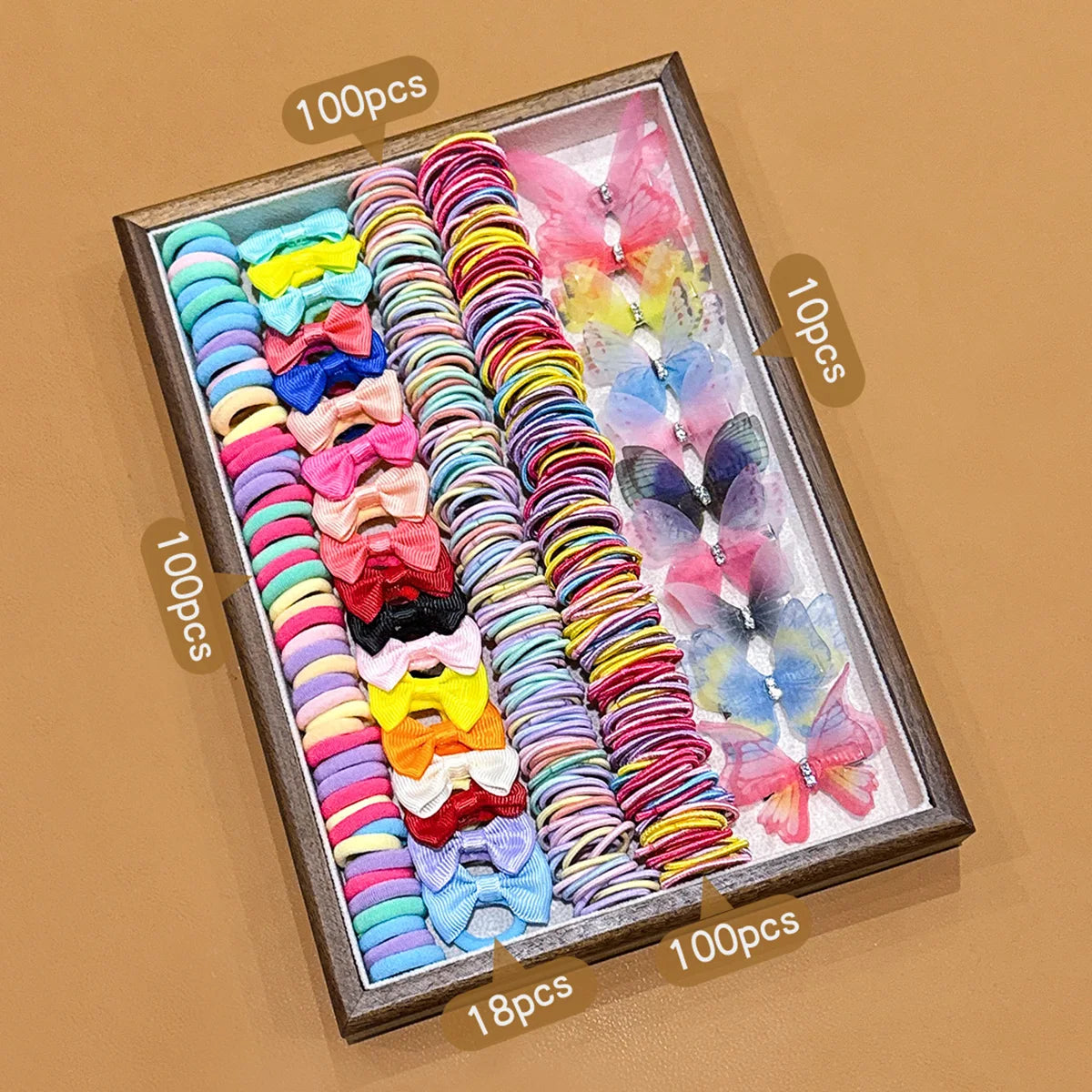328 colorful random sweet and fashionable rubber band hair clip combinations.