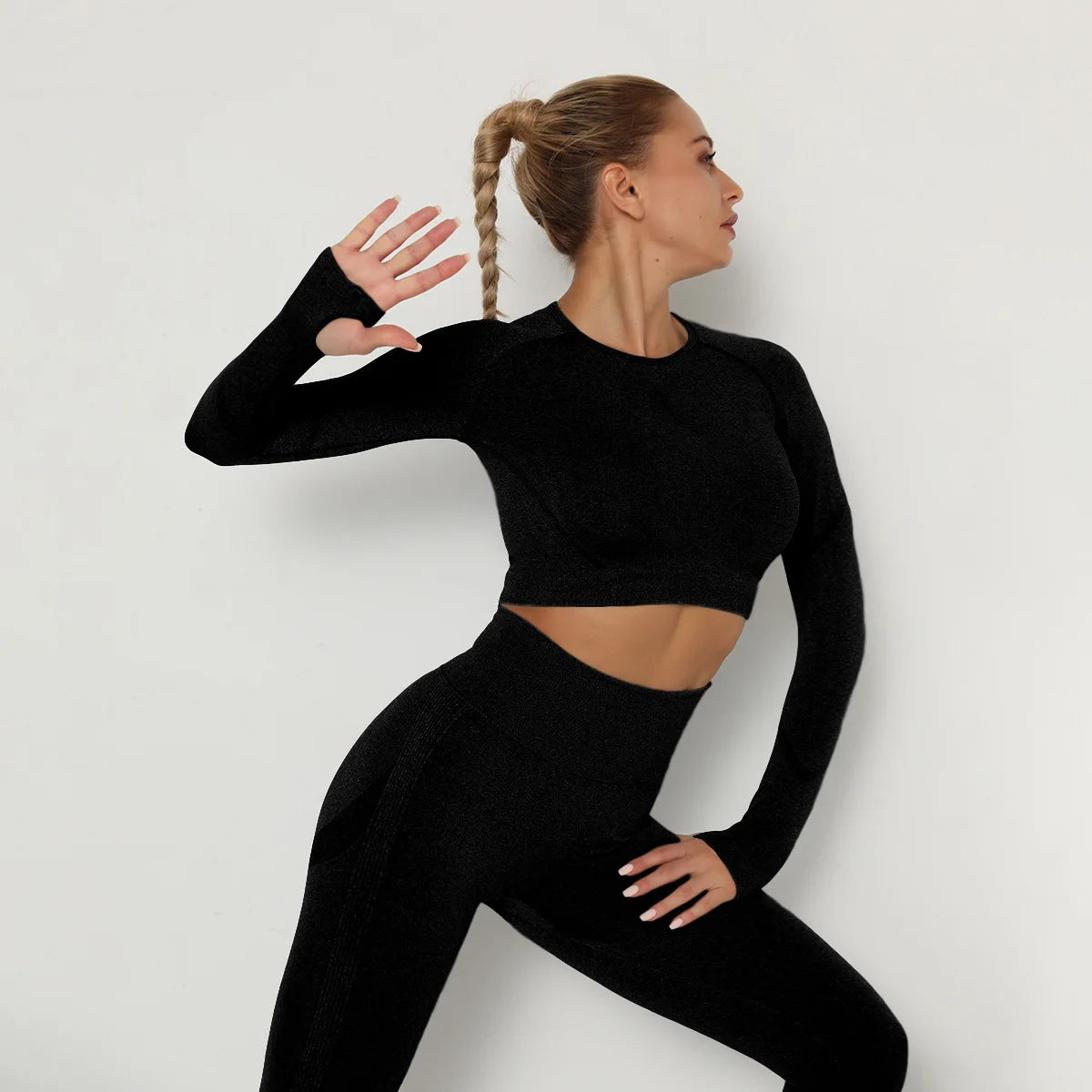 Solid Color Sexy Seamless Yoga Long Sleeves for Woman Slim Casual Sports Running Gym Workout Top Quick Drying Fitness Top