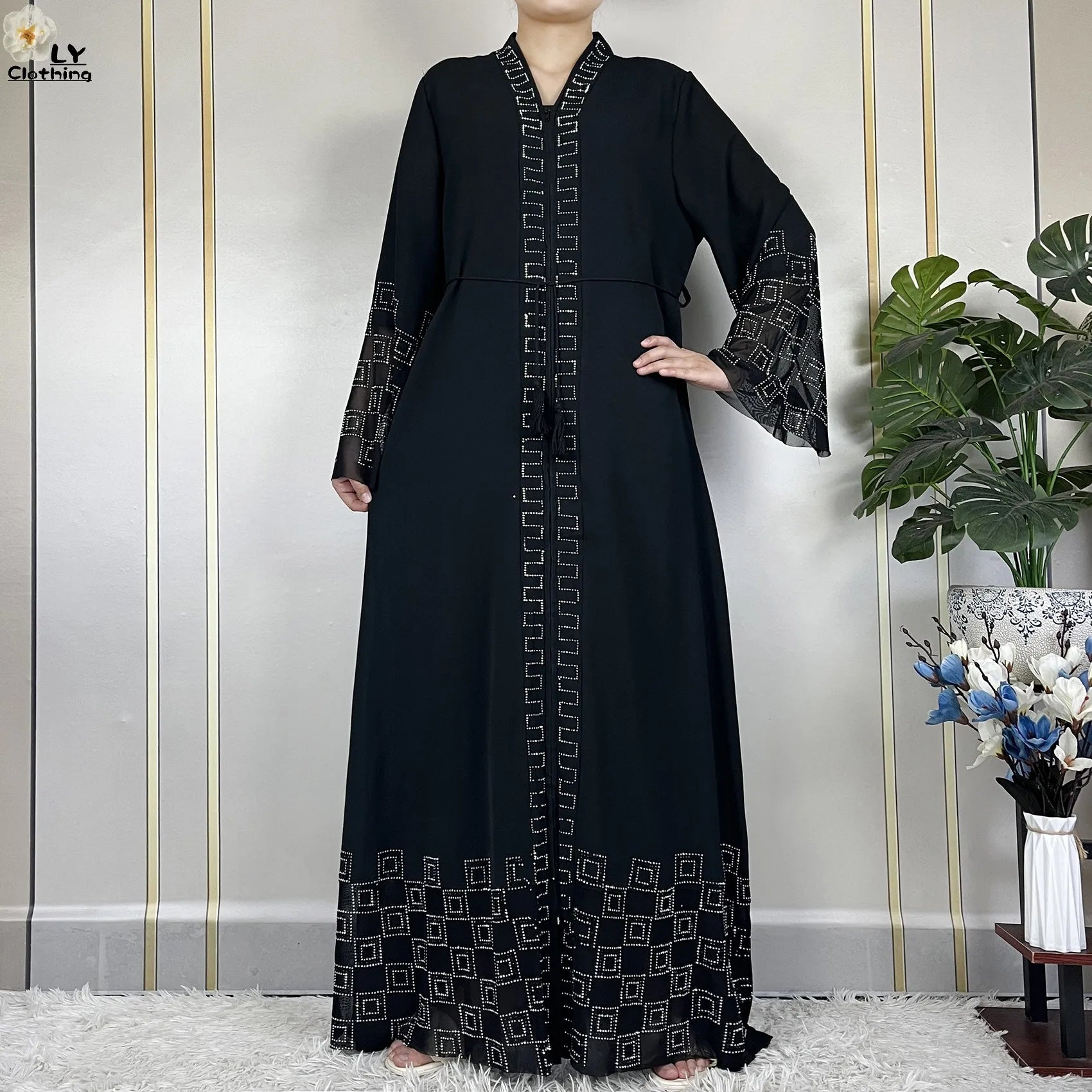 2024 For Women Elegant Dresses Dubai Party Outfits Long Sleeved Chiffon Dashiki Muslim Women Robe Open African Abaya Clothing.