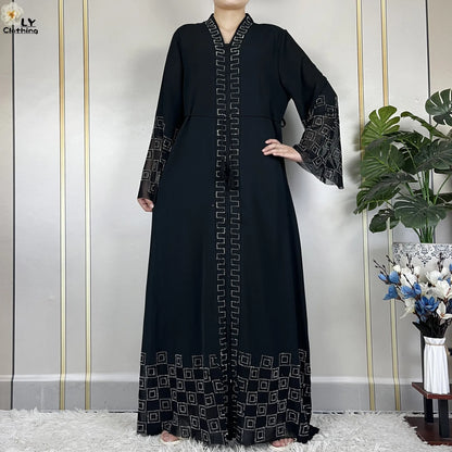 2024 For Women Elegant Dresses Dubai Party Outfits Long Sleeved Chiffon Dashiki Muslim Women Robe Open African Abaya Clothing.