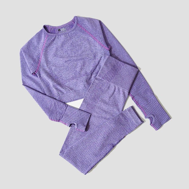 WAREBALL Women Seamless Yoga Set Gym Clothing Fitness High Waist Leggings Crop Top Shirts Sport Suits Workout Pants Active Wear