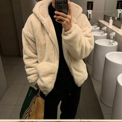 Winter faux lamb wool jacket men's padded thickened cotton clothing loose fleece jacket cotton clothing.