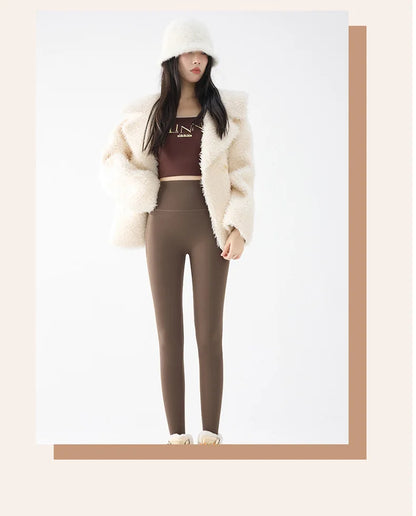 BIVIGAOS New Autumn Winter Cashmere Velvet Shark Leggings Women Red No-trace Thickened High Waist Butt Lifting Warm Leggings.