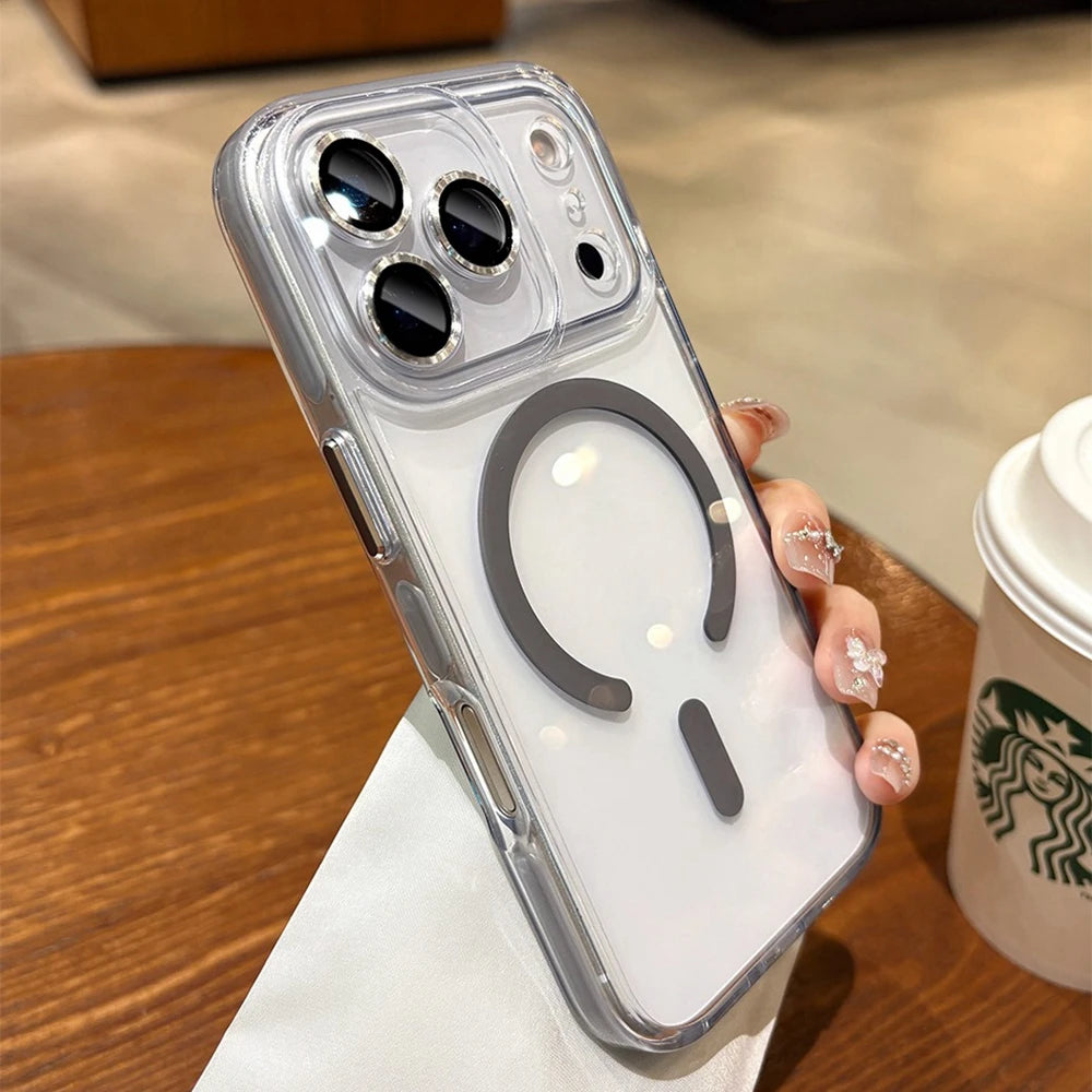 Glass Camera Protector Case for iPhone 17 13 14 15 16 Pro Max 16 Plus Magsafe Case Anti-knock Shockproof Clear 17Air 17Pro Cover.