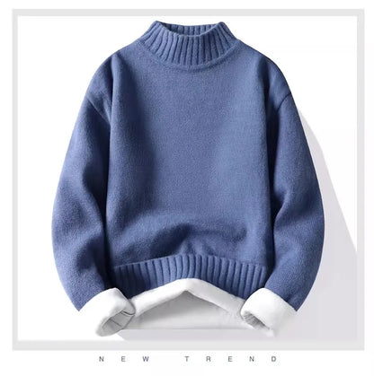 New Winter Men Mock Neck Turtlenecks Pullovers Fleece Warm Knitted Sweaters Good Quality Male Solid Outwear Casual Sweaters 3XL.