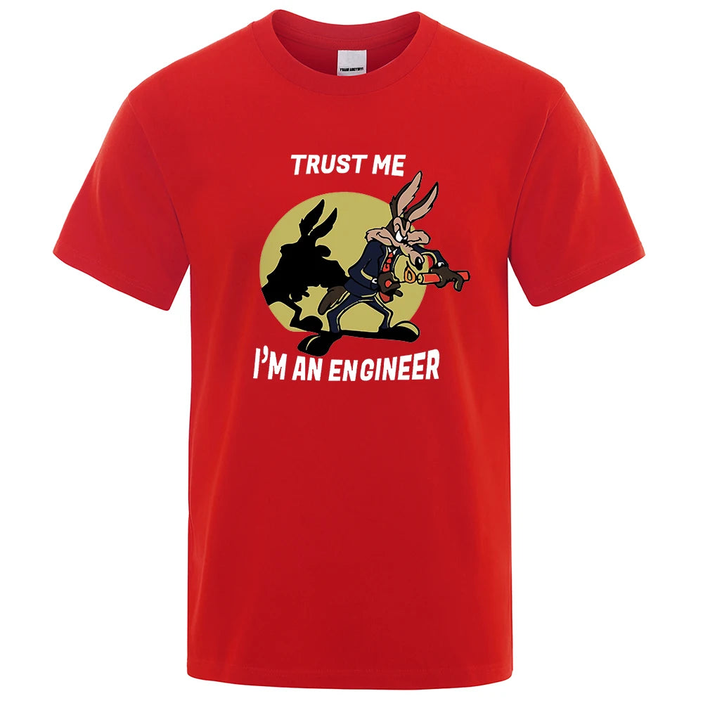 Trust Me Im An Engineer T Shirt For Men Pure Cotton Vintage T-Shirt Round Neck Engineering Tees Classic Man Clothes Oversized.