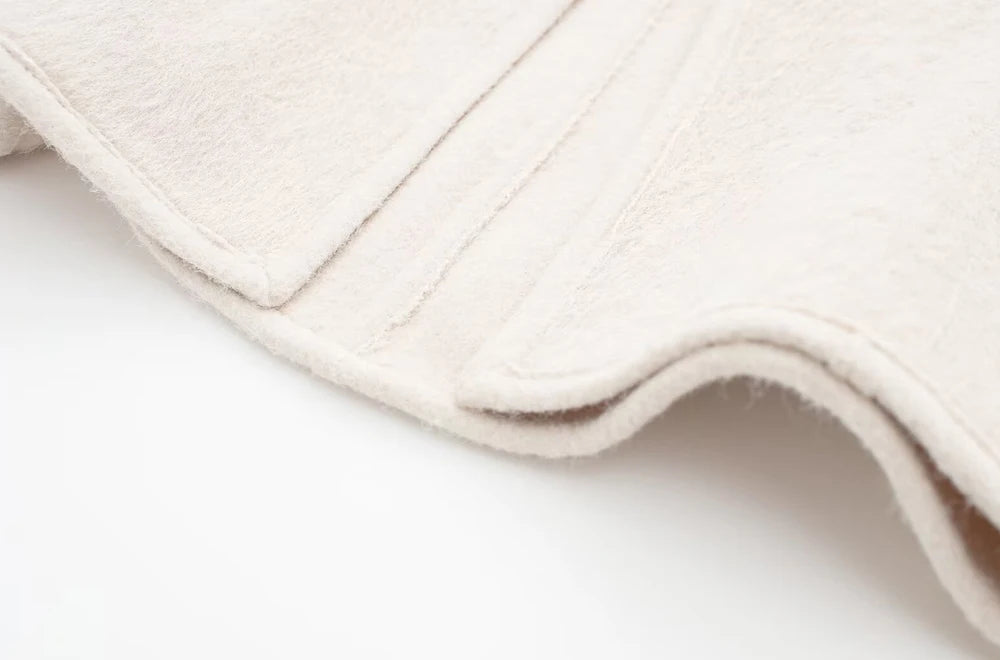 Women Fashion With Belt Woolen Jacket Coat V Neck Long Sleeve Female Outerwear Chic Tops.