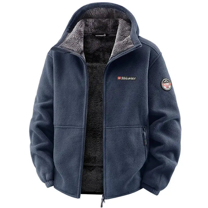 Men's Outdoor Sport Hooded Sweatshirt Jacket Warm Fleece Liner Windproof Softshell Inner Polar Fleece Coat with Zipper & Pockets.