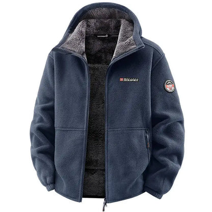 Men's Outdoor Sport Hooded Sweatshirt Jacket Warm Fleece Liner Windproof Softshell Inner Polar Fleece Coat with Zipper & Pockets.