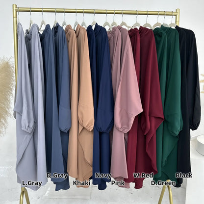 Eid Hooded Abaya 2 Piece Set Long Hijab Khimar Muslim Women Dress Prayer Jilbab Ramadan Gown Abayas Skirt Sets Islamic Clothes.