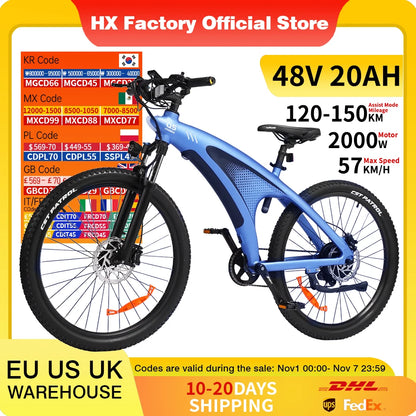 HX Q5 Ebikes 2000W Adults Electric Bike Bicycle 2000W 48V 20AH 27.5 Inch Off-Road Tire Electric E Bikes Mountain Ebike.