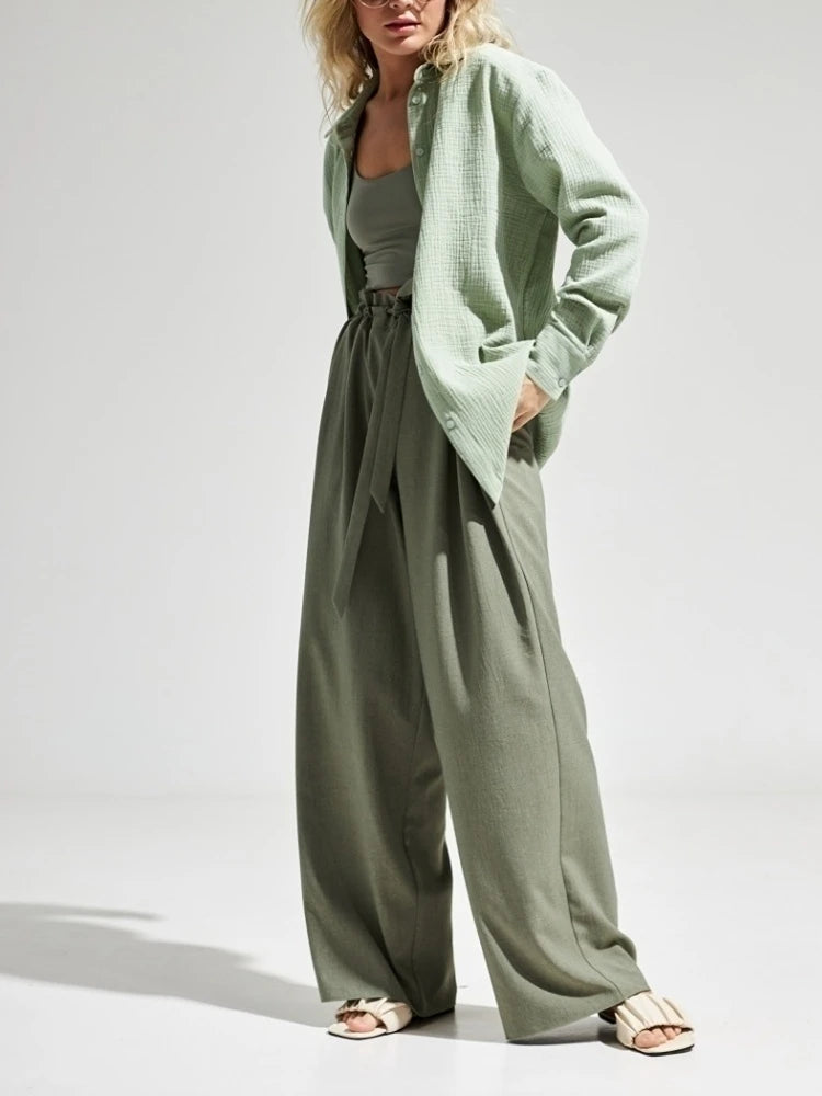 Bornladies 2025 Women's Spring Summer 100% Cotton Shirts Office Lady  Fashionable Solid Lady Long Sleeve Loose Tops Crepe Shirts