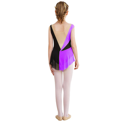 6-16Y Mädchen Ärmelloses Eiskunstlauf Trikot Kleid Ballett Rhythmische Gymnastik Lyrical Dance Body Bühne Leistung Dancewear.